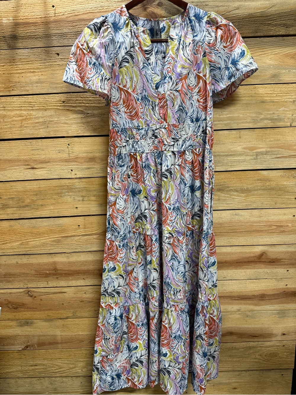 Anthropologie Swirl Print Maxi Dress in Coral, Navy, Green & Lavender